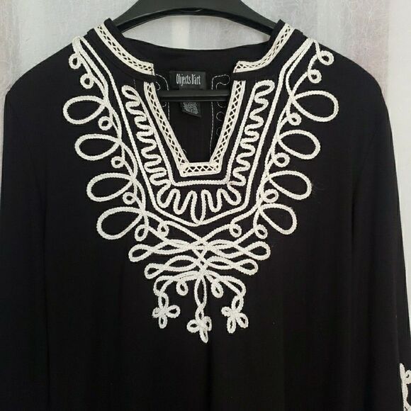 Boho Blouse Black White Embroidered Short Sleeve Peasant Gypsy Art Women XL FLAW - Picture 2 of 9